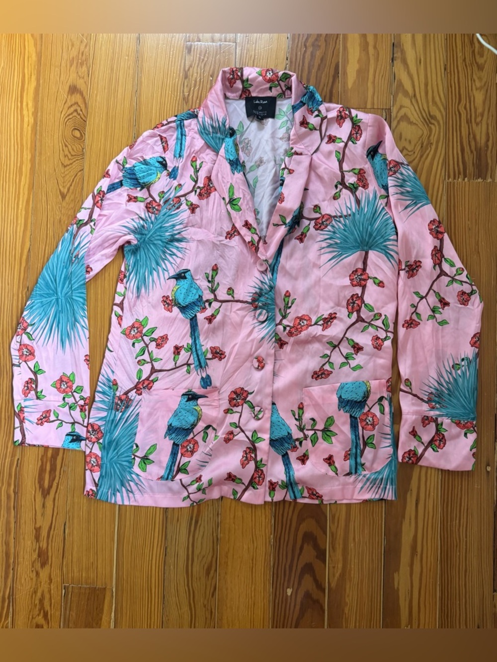 Barneys New York Lobo Rosa Floral & Bird Pajama Top - Picture 2 of 8